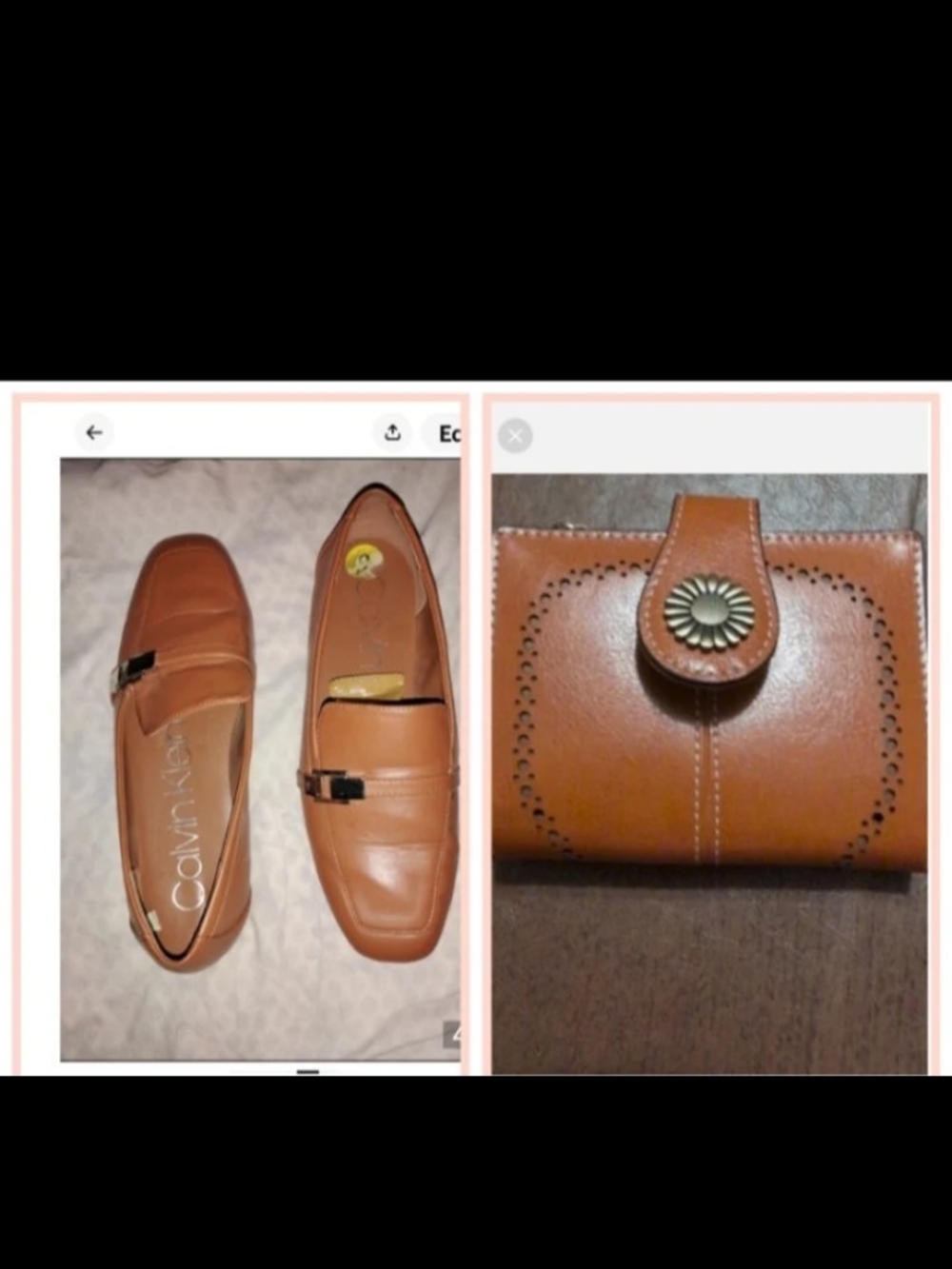 Calvin Klein Cognac Leather Loafers with Buckle Accent#FREE WALLET